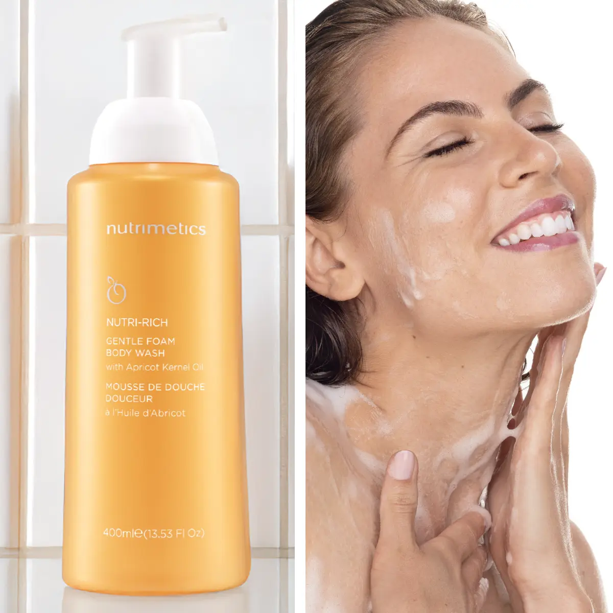 model with shower foam